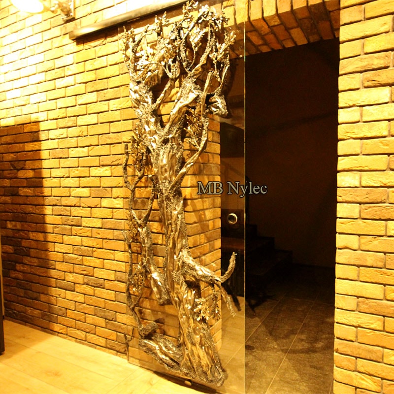 Design-Glasschiebetür mit geschmiedetem Baum – 2