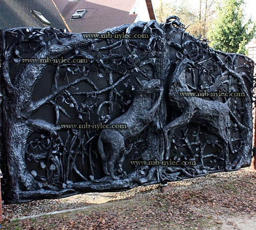 Myśliwska pełna brama wilk z jeleniem bm24