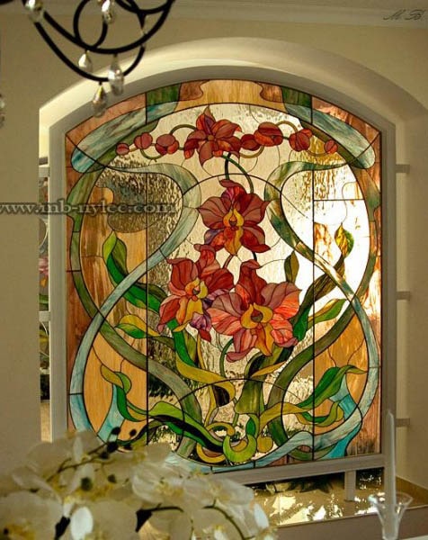 Elegancki witraż wzór kwiatowy